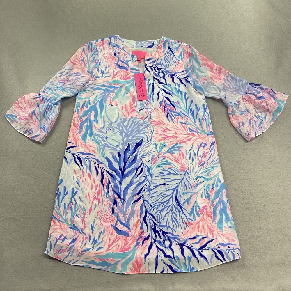 Lilly Pulitzer Elenora Silk Dress Womens Small Multi Kaleidscope Coral Lined